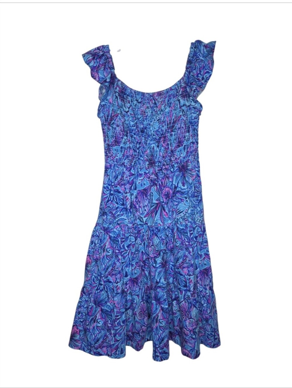 Lilly Pulitzer Girls Mini Jilly Midi Dress Smocked Bodice Tiered Skirt Size S